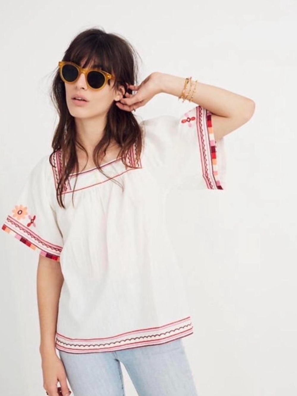 MADEWELL White Embroidered Peasant Top